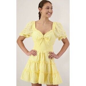 EUC Crystal Doll Puff Sleeve Eyelet Dress - Yellow - XL Von Maur - Boho -Peasant